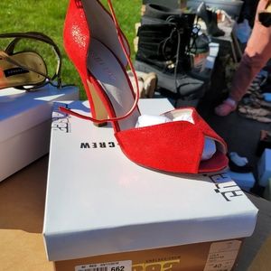 Red Peep Toe Ankle Strap Evening Shoes